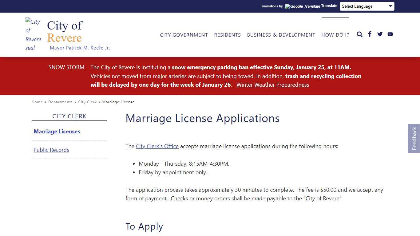 Marriage License Applications - City of Revere, Massachusetts