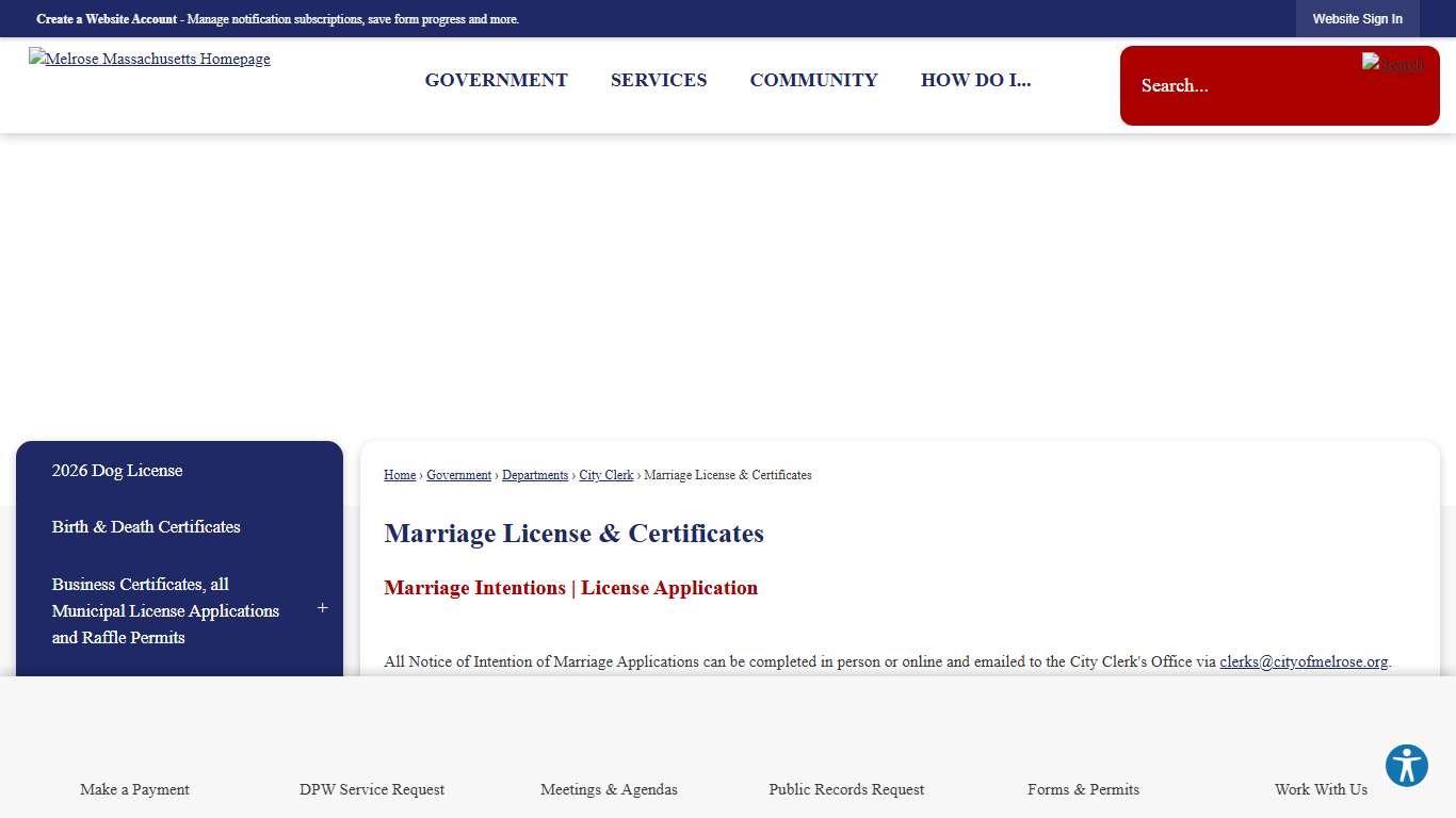 Marriage License & Certificates Melrose, MA